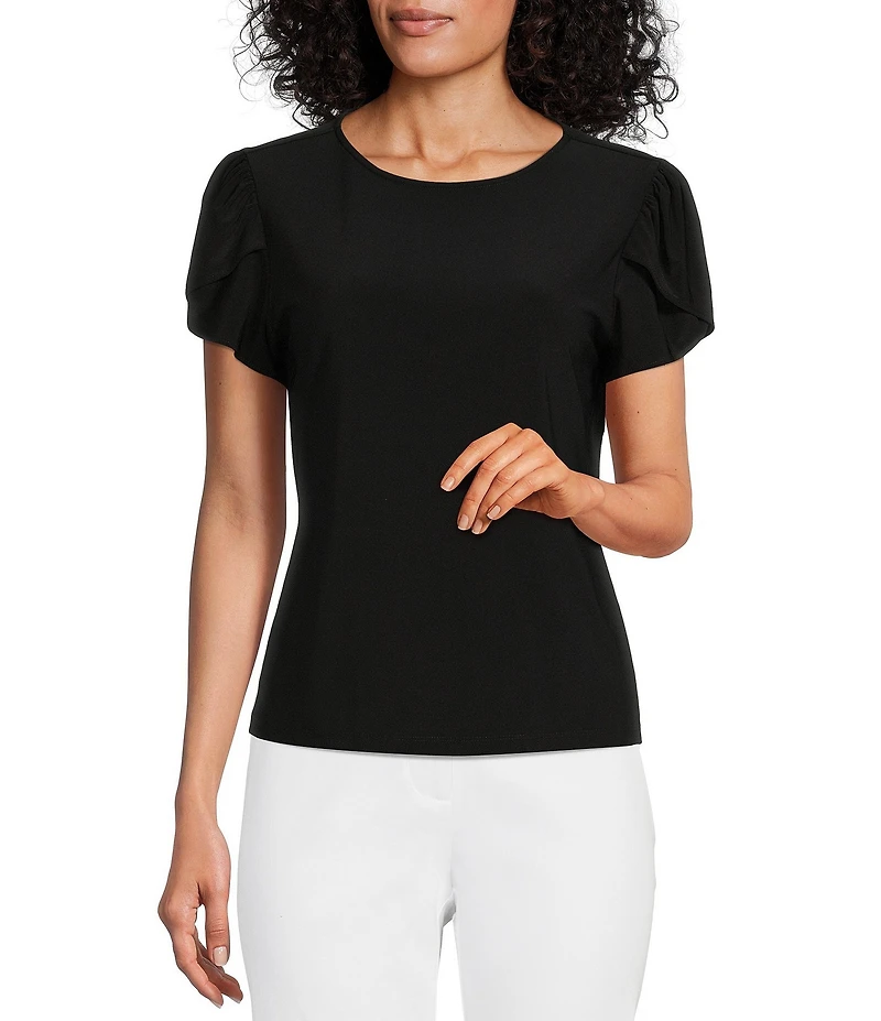 Preston & York Arianna Short Tulip Sleeve Crew Neck Knit Shirt