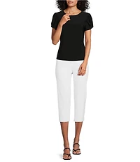 Preston & York Arianna Short Tulip Sleeve Crew Neck Knit Shirt