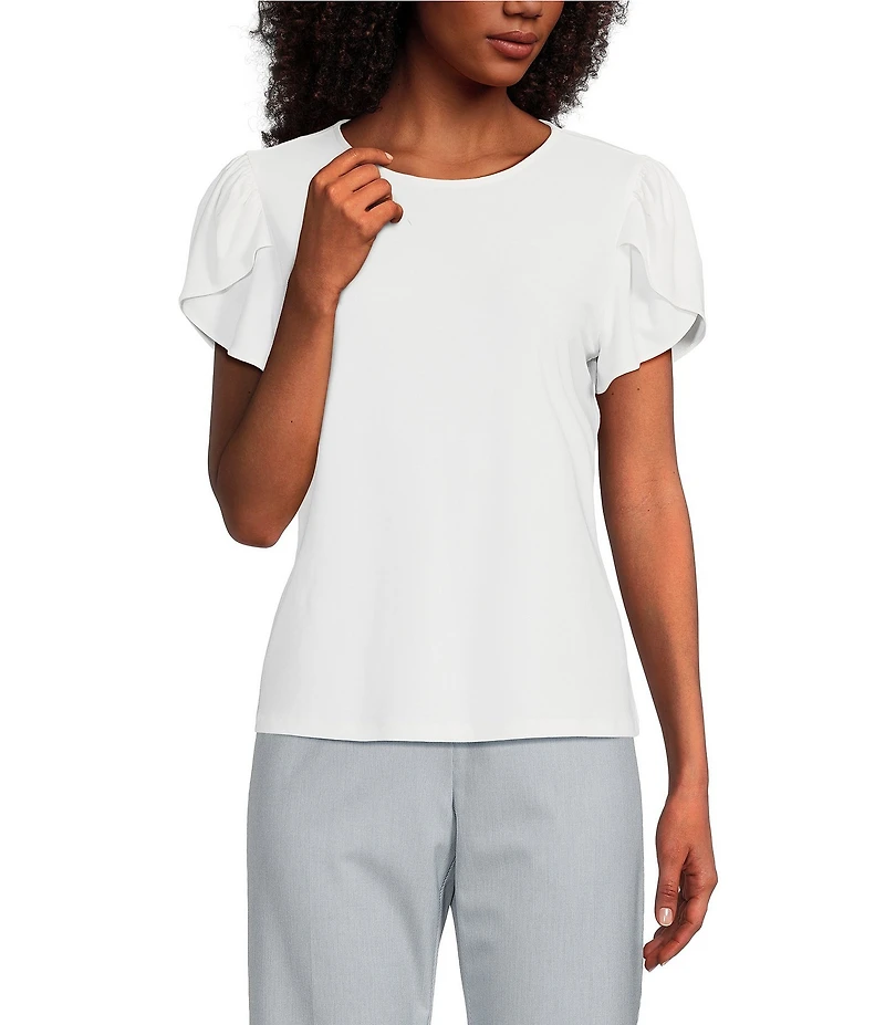 Preston & York Arianna Short Tulip Sleeve Crew Neck Knit Shirt