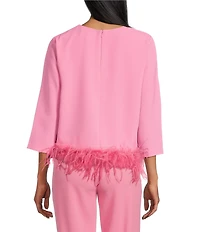 Preston & York Betty Round Neckline Long Sleeve Stretch Crepe Feather Blouse