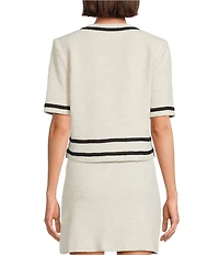 Preston & York Coordinating Brigid Knit Tweed Button Front Double Pocket Short Sleeve Jacket