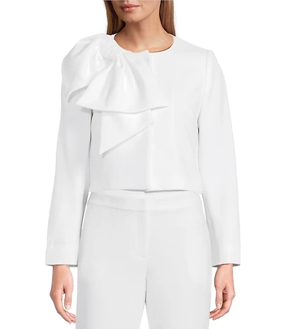 Preston & York Brittani Crepe Oversized Bow Front Crew Neck Long Sleeve Snap Front Coordinating Jacket