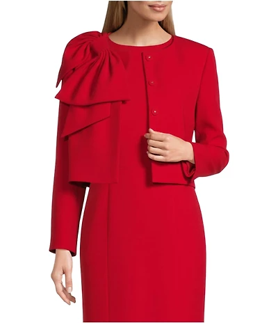 Preston & York Brittani Crepe Oversized Bow Front Crew Neck Long Sleeve Snap Front Coordinating Jacket