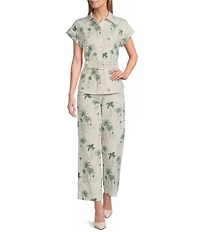 Preston & York Cassia Printed Stretch Linen Wide Leg Pants