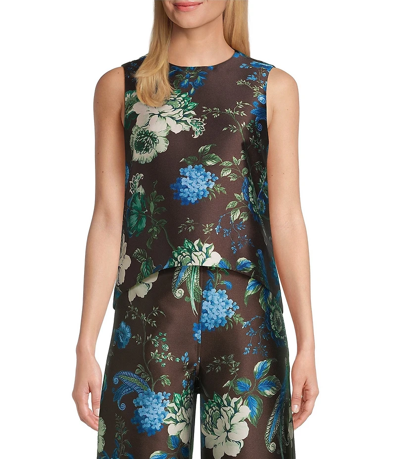 Preston & York Charmain Coordinating Printed Mikado Crew Neckline Sleeveless Blouse