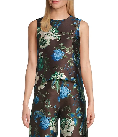 Preston & York Charmain Coordinating Printed Mikado Crew Neckline Sleeveless Blouse