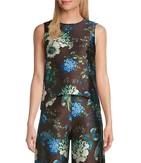 Preston & York Charmain Coordinating Printed Mikado Crew Neckline Sleeveless Blouse