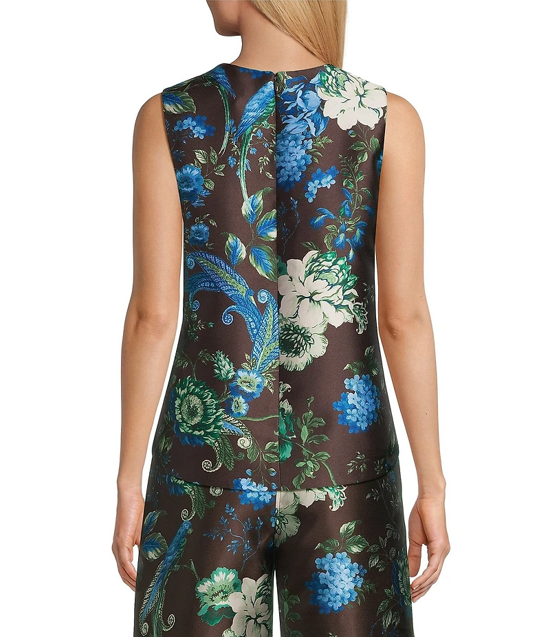 Preston & York Charmain Coordinating Printed Mikado Crew Neckline Sleeveless Blouse
