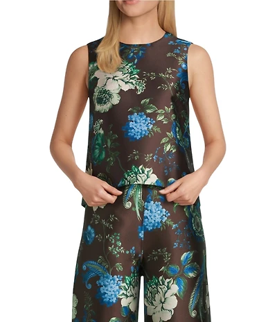 Preston & York Charmain Coordinating Printed Mikado Crew Neckline Sleeveless Blouse