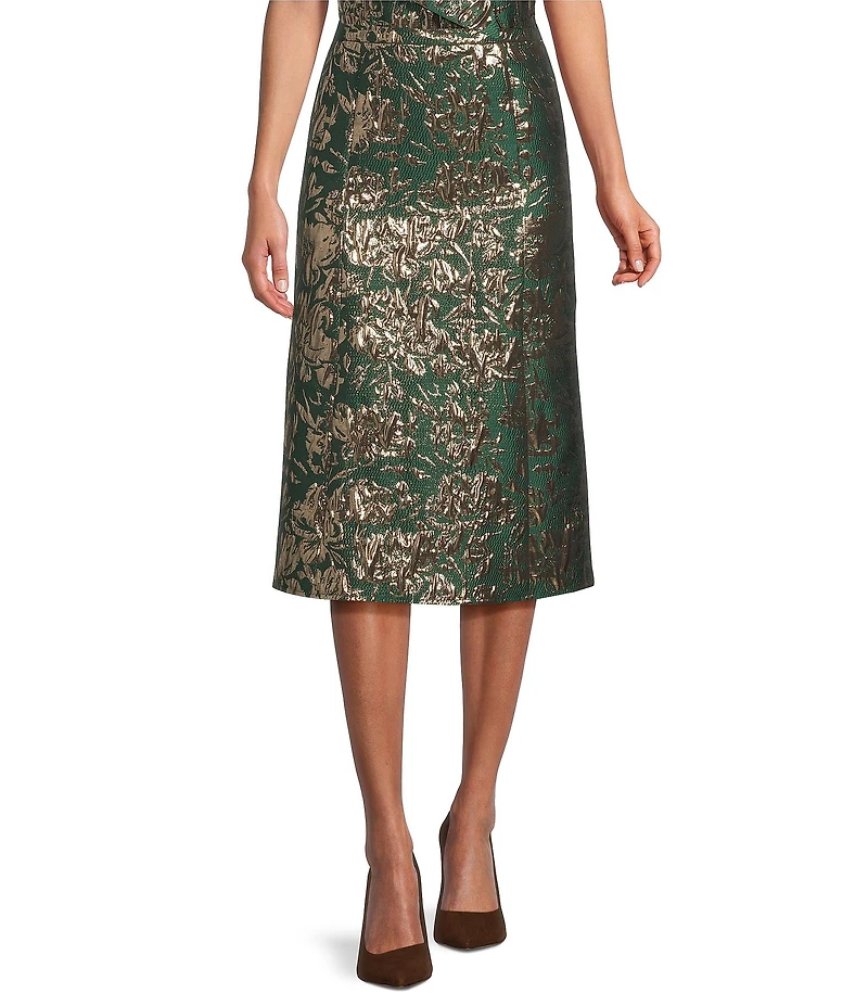 Preston & York Coordinating Beatrix Metallic Jacquard Midi Skirt
