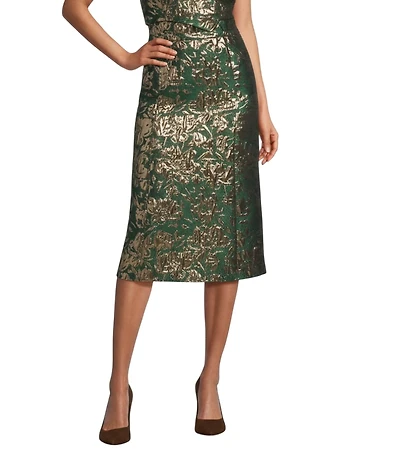 Preston & York Coordinating Beatrix Metallic Jacquard Midi Skirt