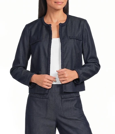 Preston & York Coordinating Celia Faux Denim Round Neck Long Sleeve Jacket