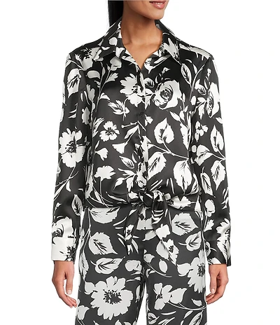 Preston & York Coordinating Kinsley Tie Button Front Long Sleeve Blouse