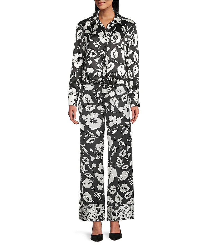 Preston & York Coordinating Kinsley Tie Button Front Long Sleeve Blouse