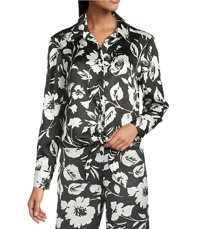 Preston & York Coordinating Kinsley Tie Button Front Long Sleeve Blouse