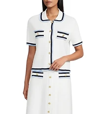 Preston & York Coordinating Reed Knit Collar Short Sleeve Active Terry Yarn Jacket