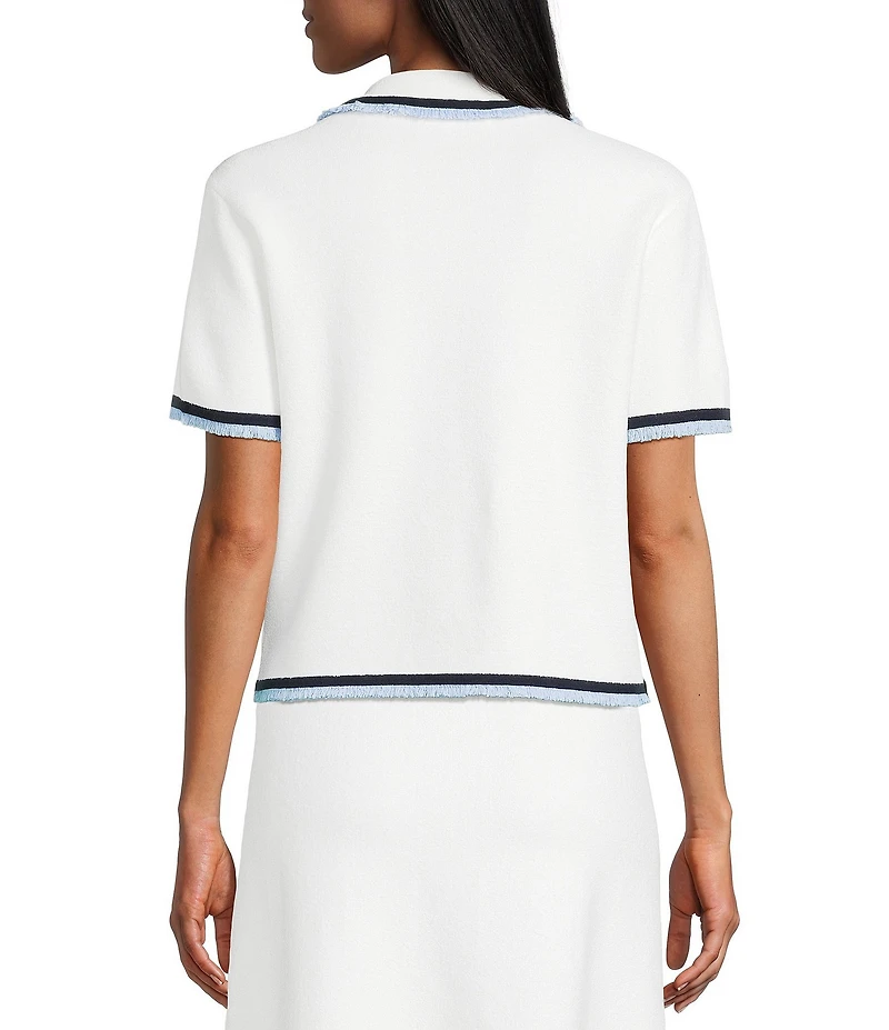 Preston & York Coordinating Reed Knit Collar Short Sleeve Active Terry Yarn Jacket