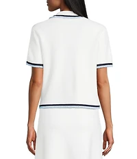 Preston & York Coordinating Reed Knit Collar Short Sleeve Active Terry Yarn Jacket