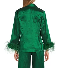 Preston & York Coordinating Thea Feather Collar 3/4 Sleeve Stretch Taffeta Blouse