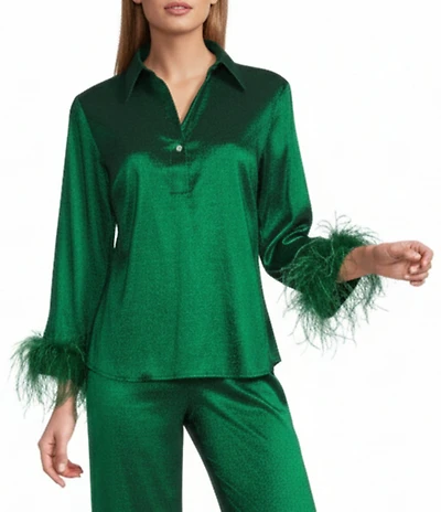 Preston & York Coordinating Thea Feather Collar 3/4 Sleeve Stretch Taffeta Blouse