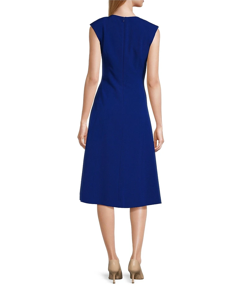 Preston & York Crepe Round Neck Cap Sleeve Sophia Midi Dress