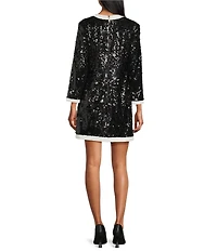 Preston & York Donna Rounded V Slit Neckline Long Sleeve Knit Sequin Dress