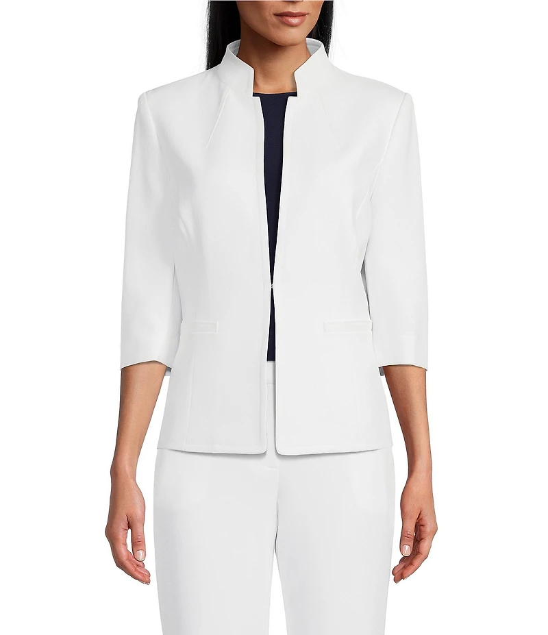Preston & York Elsa Stretch Crepe 3/4 Sleeve Mandarin Collar Blazer