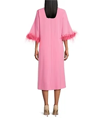 Preston & York Emmeline Round Neckline Long Feather Sleeve Stretch Crepe Midi Dress