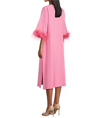 Preston & York Emmeline Round Neckline Long Feather Sleeve Stretch Crepe Midi Dress