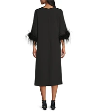 Preston & York Emmeline Round Neckline Long Feather Sleeve Stretch Crepe Midi Dress