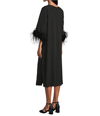 Preston & York Emmeline Round Neckline Long Feather Sleeve Stretch Crepe Midi Dress