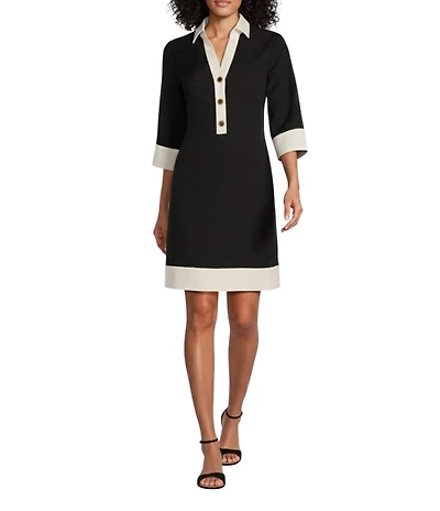 Preston & York Ethel 3/4 Sleeve Stretch Twill Shift Dress