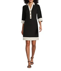 Preston & York Ethel 3/4 Sleeve Stretch Twill Shift Dress