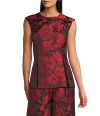 Preston & York Georgia Brocade Round Neckline Extended Shoulder Coordinating Blouse