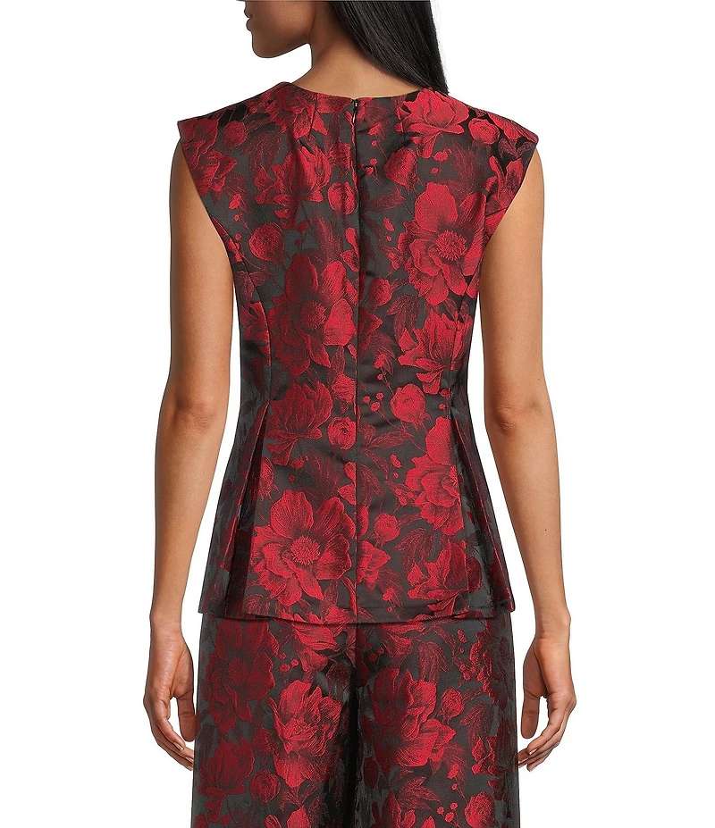 Preston & York Georgia Brocade Round Neckline Extended Shoulder Coordinating Blouse