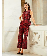 Preston & York Georgia Brocade Round Neckline Extended Shoulder Coordinating Blouse