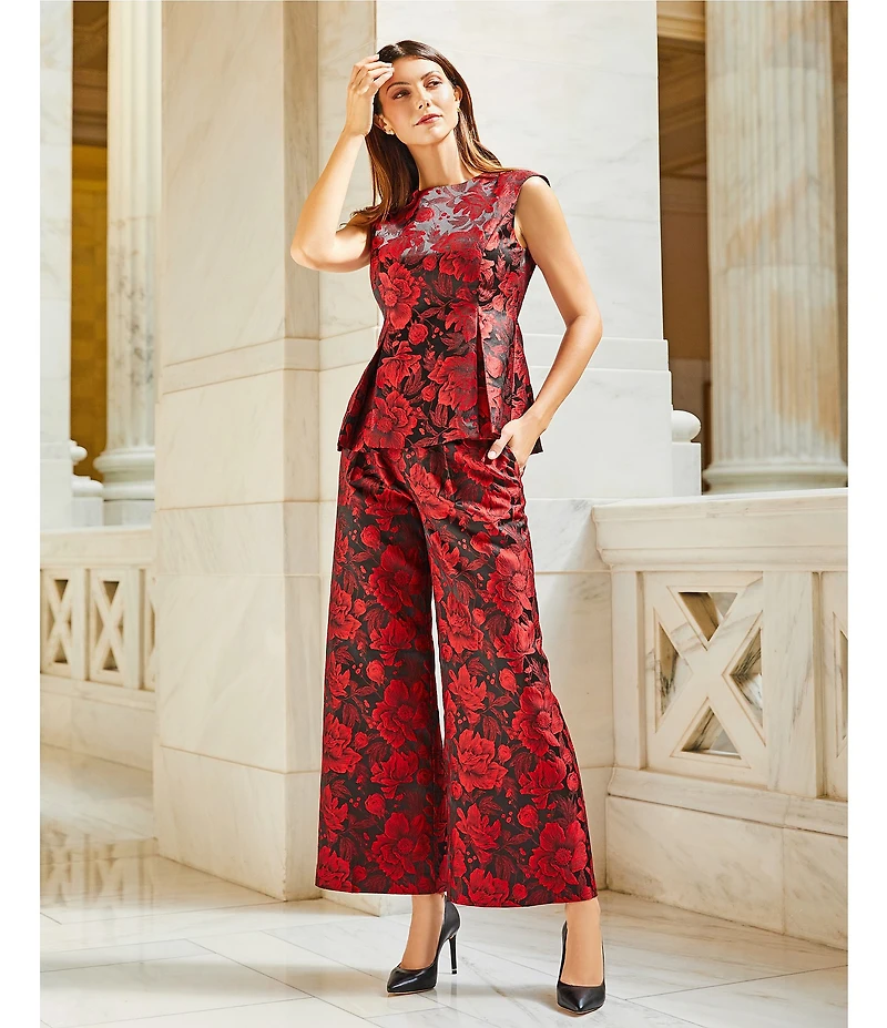 Preston & York Georgia Brocade Round Neckline Extended Shoulder Coordinating Blouse