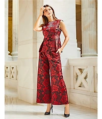 Preston & York Georgia Brocade Round Neckline Extended Shoulder Coordinating Blouse