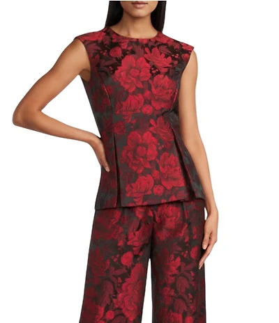 Preston & York Georgia Brocade Round Neckline Extended Shoulder Coordinating Blouse