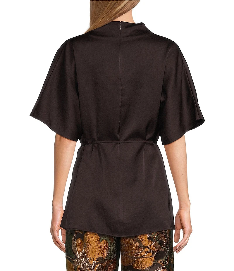 Preston & York Giselle Satin Mock Neck Short Sleeve Blouse