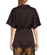 Preston & York Giselle Satin Mock Neck Short Sleeve Blouse