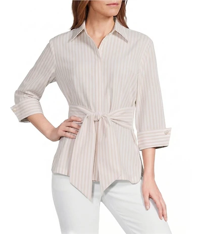 Preston & York Hosanna Collar Neckline 3/4 Sleeve Striped Blouse