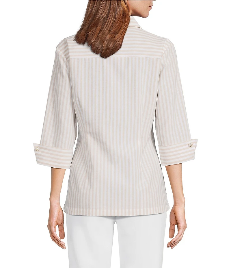 Preston & York Hosanna Collar Neckline 3/4 Sleeve Striped Blouse