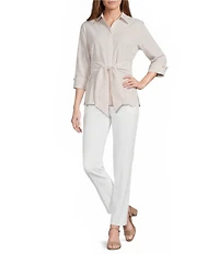 Preston & York Hosanna Collar Neckline 3/4 Sleeve Striped Blouse