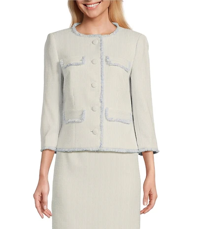 Preston & York Judith Boucle Tweed Round Neck Long Sleeve Jacket