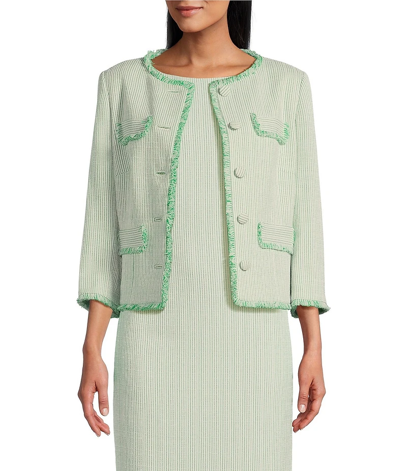 Preston & York Judith Boucle Tweed Round Neck Long Sleeve Jacket