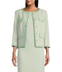Preston & York Judith Boucle Tweed Round Neck Long Sleeve Jacket