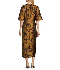 Preston & York Kimberly Floral Jacquard Jewel Neckline Short Sleeve Dress