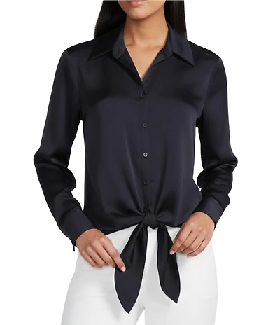 Preston & York Kinsley Point Collar Long Sleeve Tie-Front Blouse