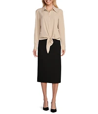Preston & York Kinsley Tie Front Hem Button Front Collared Long Sleeve Shirt